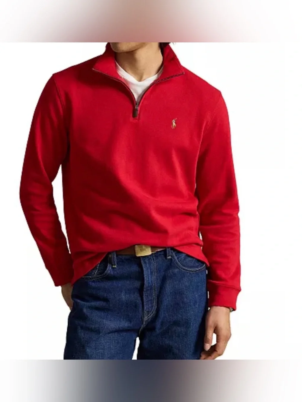 Ralph Lauren Cotton Interlock Quarter-Zip Pullover, Color: Red, Size: XL 18-20